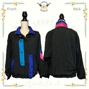 VINTAGE Bocoo Jacket Womens Large Colorful Windbreaker Lightweight Full Zip